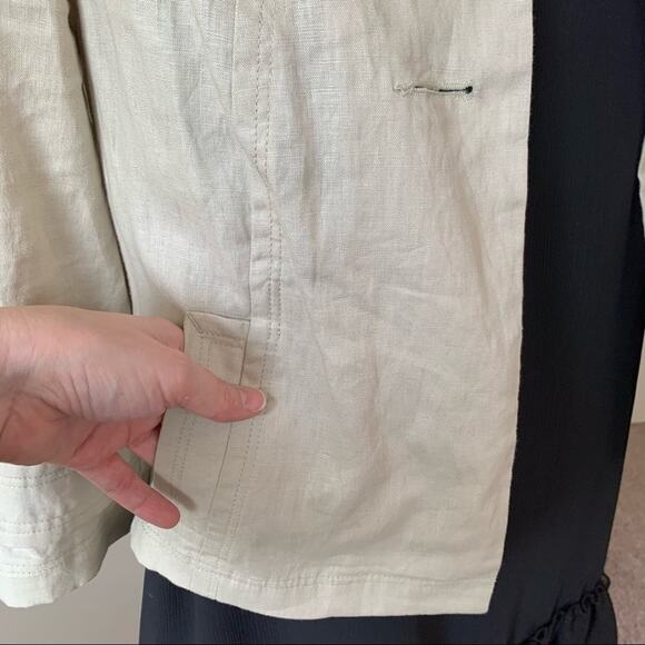 TRIBAL beige linen collared jacket blazer with large wooden buttons size 6 - Picture 4 of 7